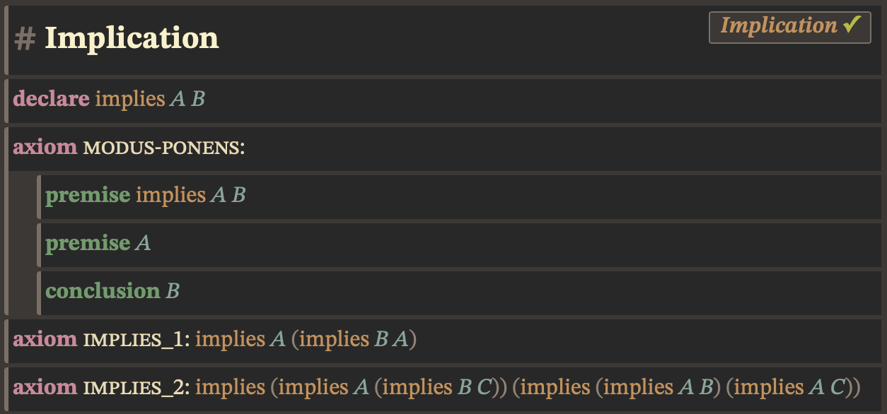 Practal Zero showing the checked Implication theory